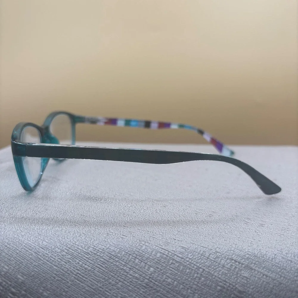 Equate Blue Teal Cat Eye Reading Glasses +2.00 Multi- Striped Temples 53-15-138